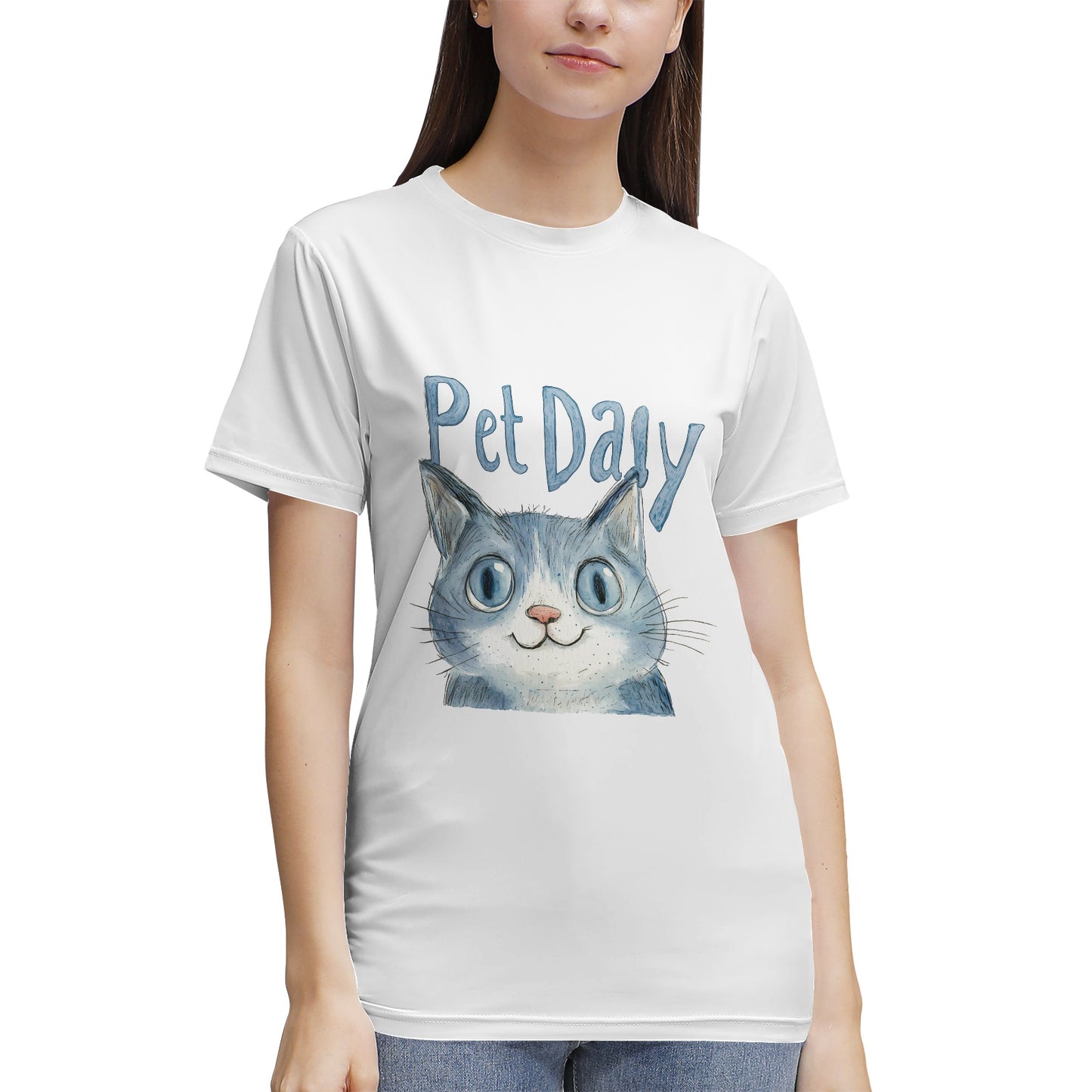 Blue Cat with 'Pet Daily' Text- Vivispark T-Shirt