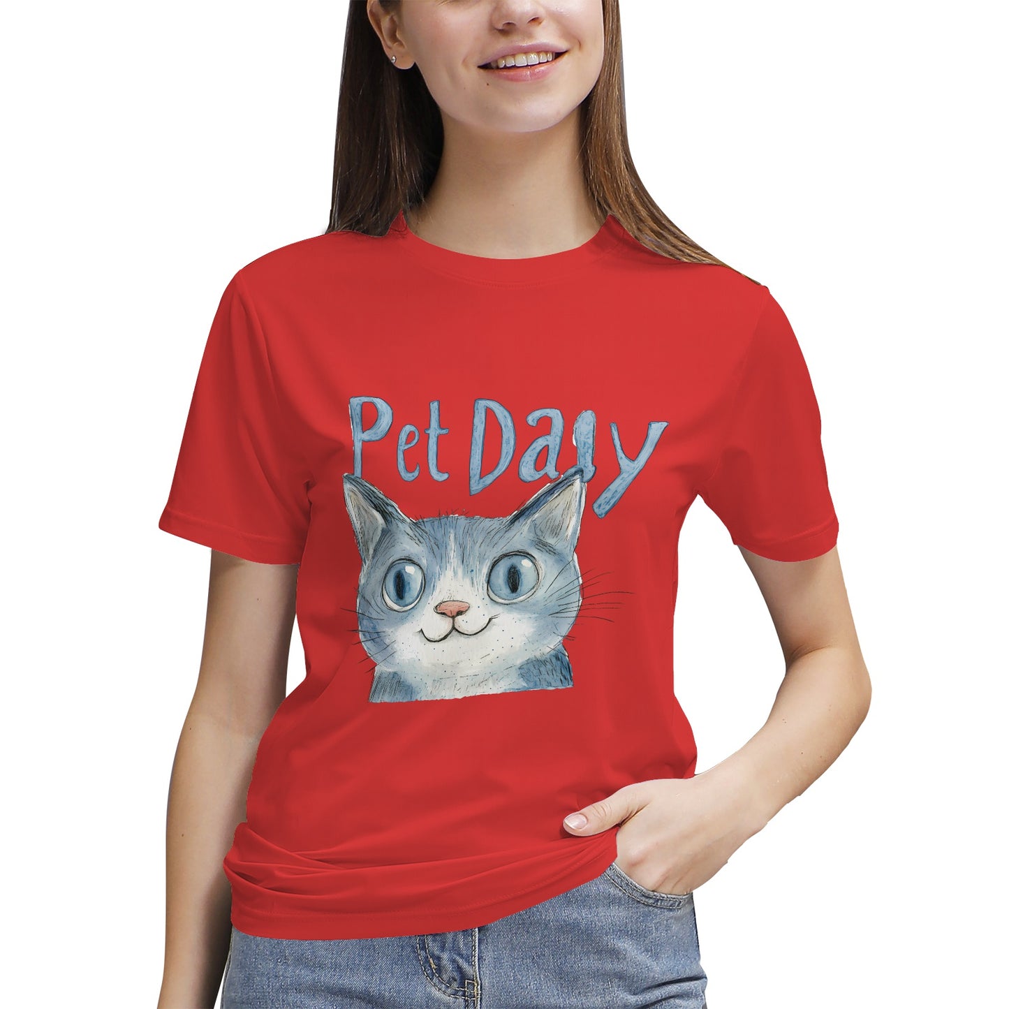 Blue Cat with 'Pet Daily' Text- Vivispark T-Shirt
