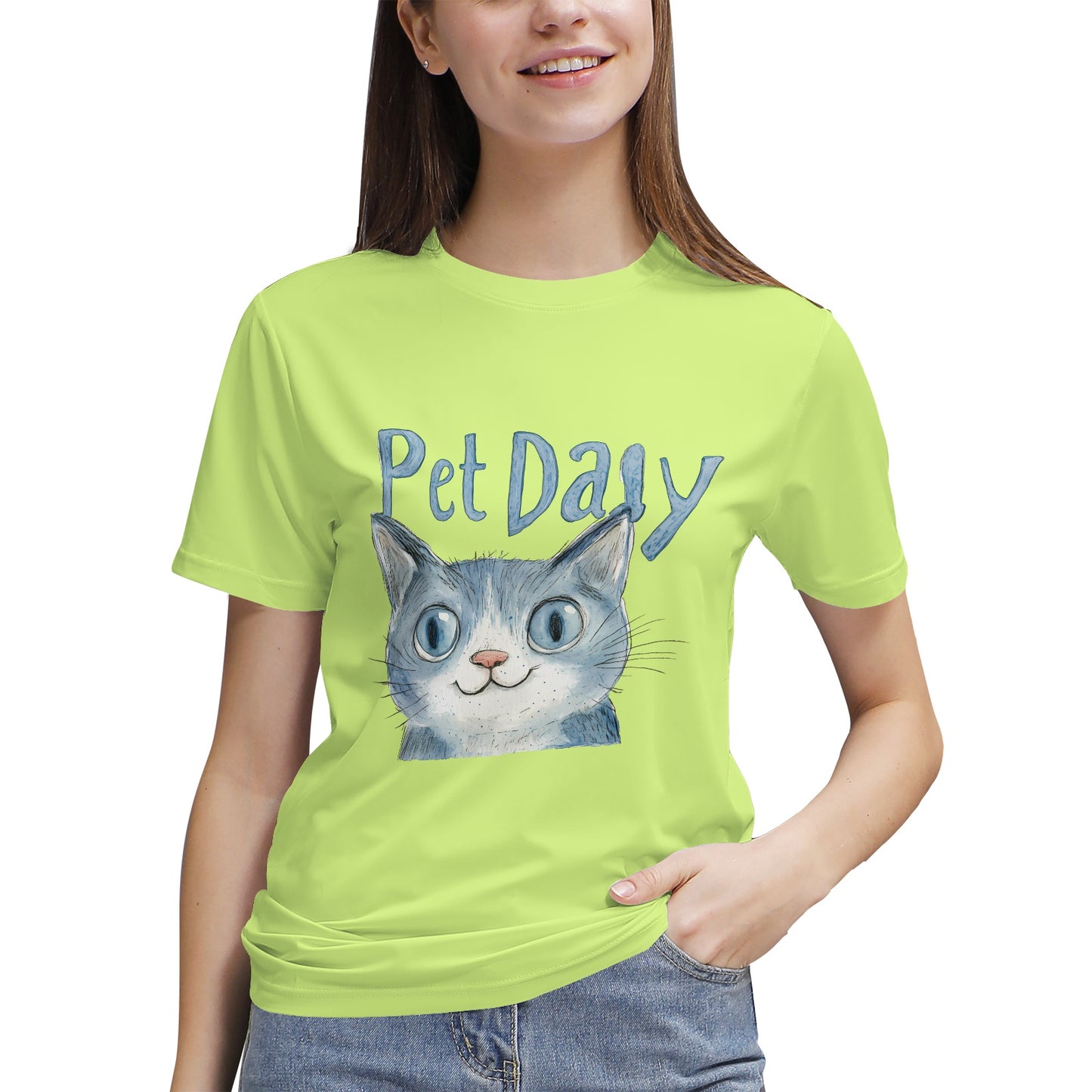 Blue Cat with 'Pet Daily' Text- Vivispark T-Shirt