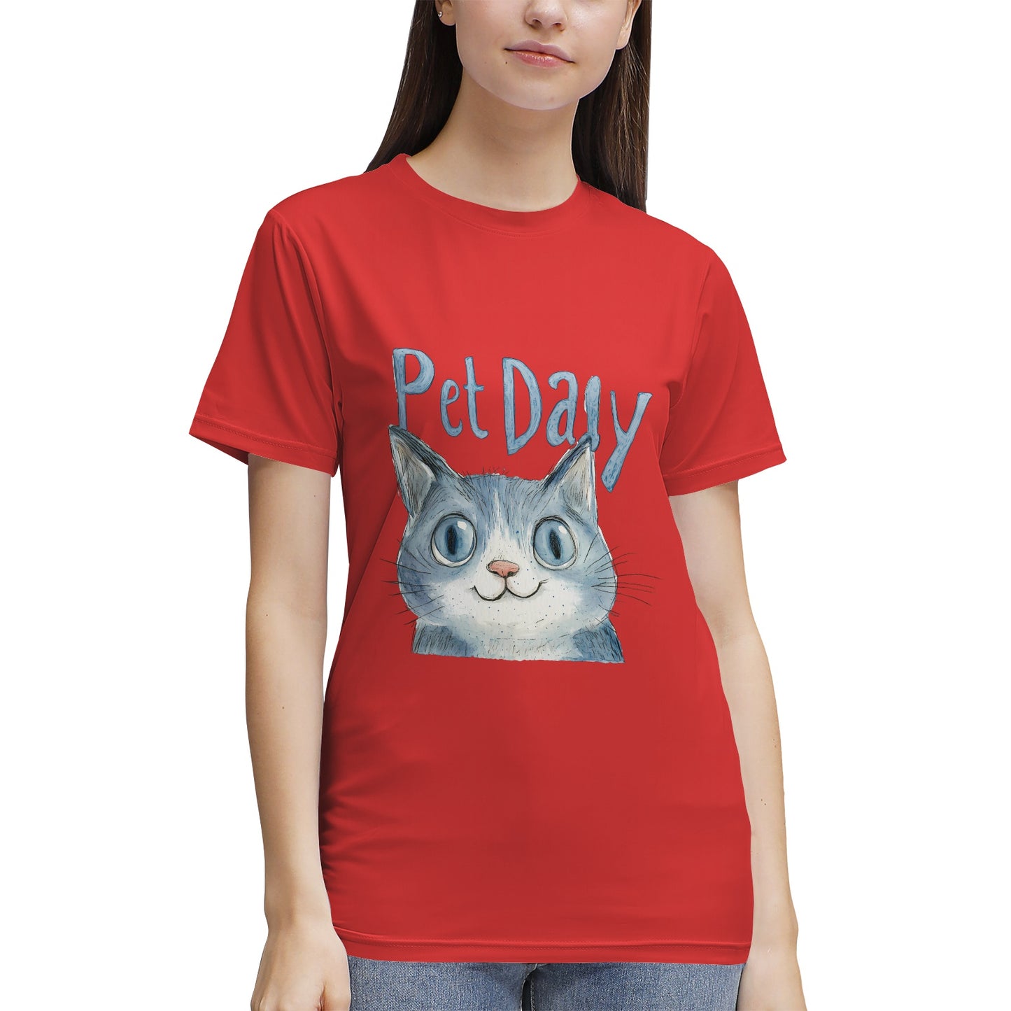 Blue Cat with 'Pet Daily' Text- Vivispark T-Shirt