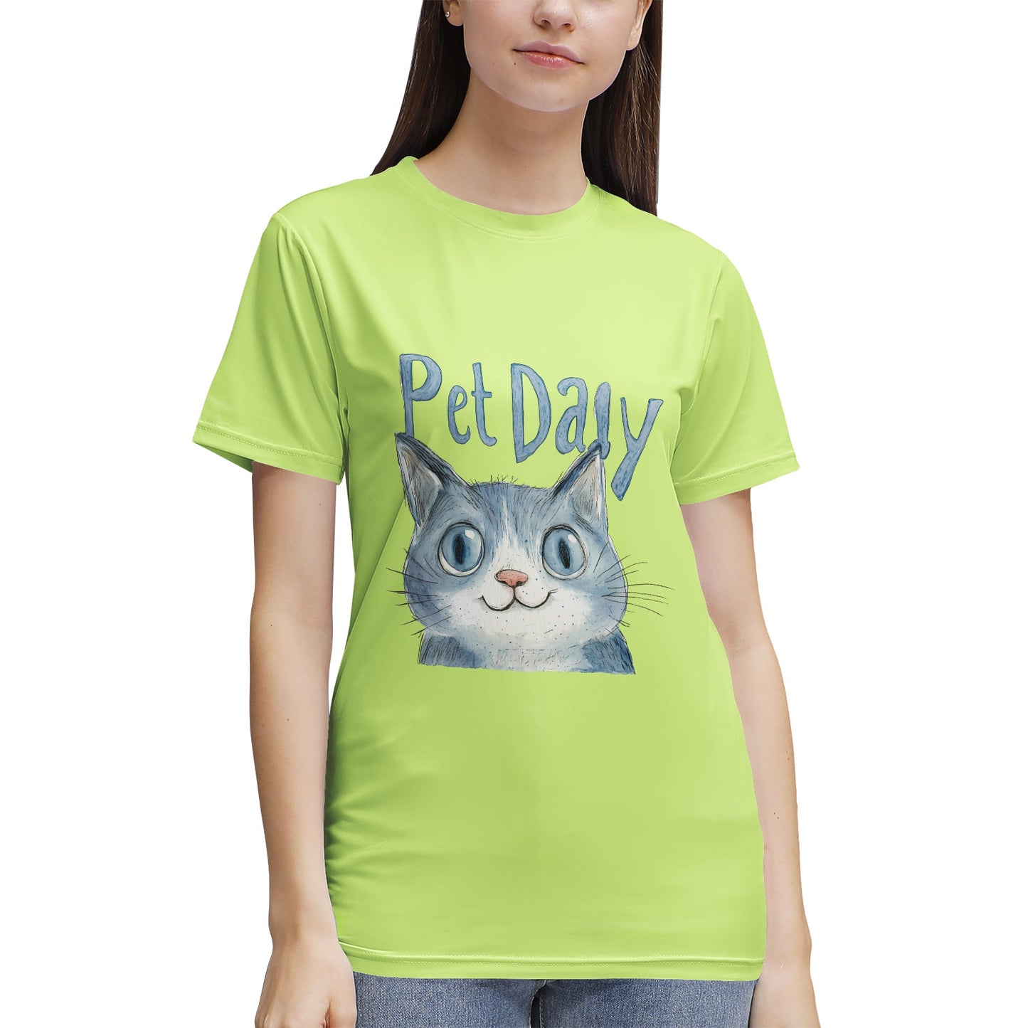 Blue Cat with 'Pet Daily' Text- Vivispark T-Shirt