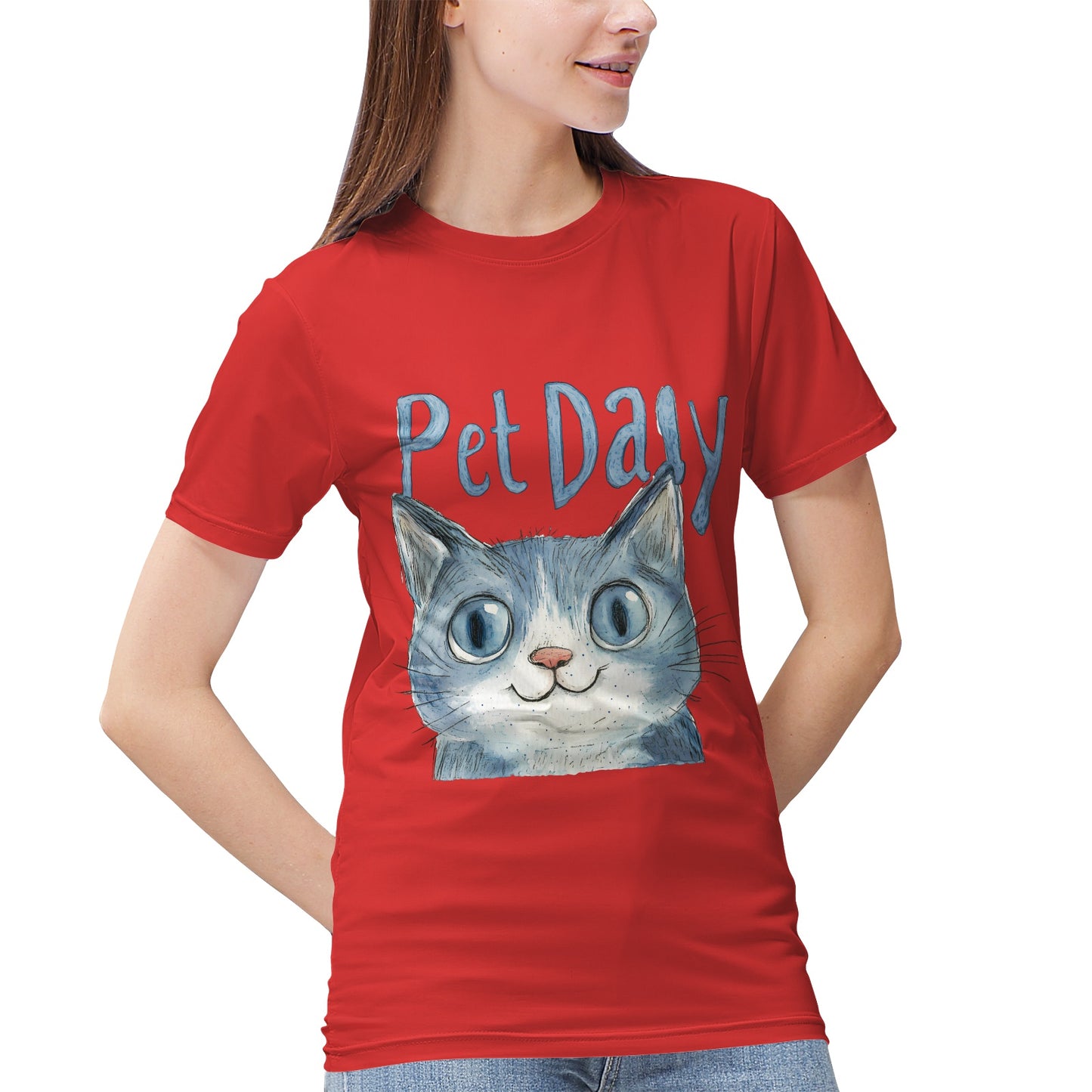 Blue Cat with 'Pet Daily' Text- Vivispark T-Shirt