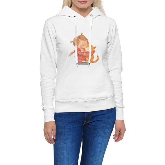 Cute Girl Hugging Her Cat -Women's Pullover Hoodie