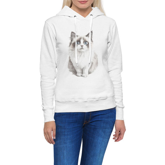 Beautiful Fluffy Cat with Blue Eyes- Women's Pullover Hoodie