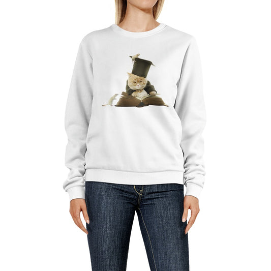 Professor Cat with Glasses and Book-Women's Crew Neck Sweatshirt