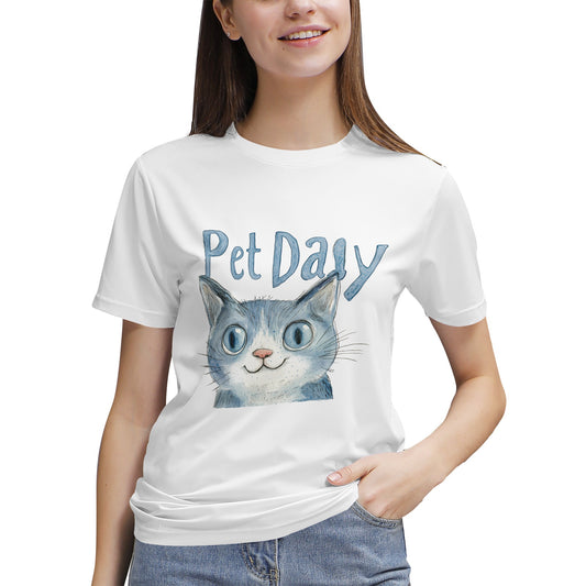 Blue Cat with 'Pet Daily' Text- Vivispark T-Shirt