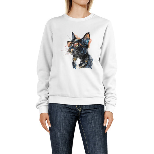 Stylish Cat with Glasses-Women's Crew Neck Sweatshirt
